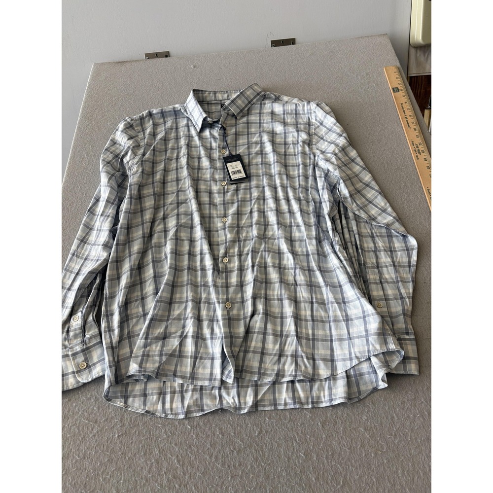 Faherty Movement Shirt Mens‎ 2XL Blue Gray Plaid Stretch Button Down Long Sleeve